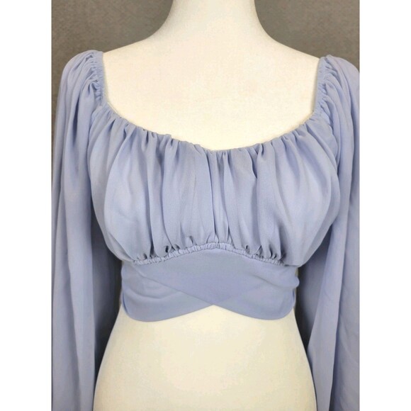Coquette Sweetheart Chiffon Crop Top Blouse Juniors Small Light Blue Fairytale - Picture 2 of 11
